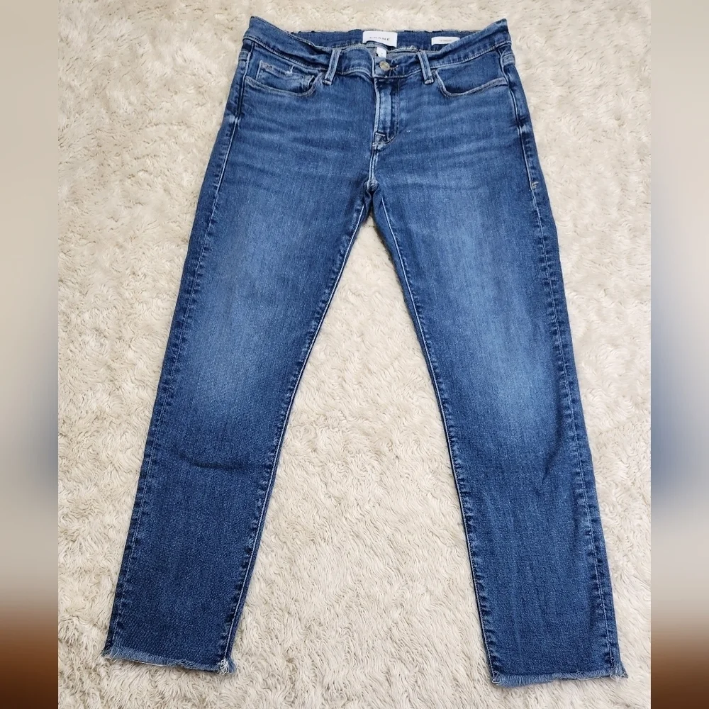 FRAME LE GARCON SIim Leg Mid Rise Gratitude Jeans Size 27 Raw Hem STYLE LGJRAZ8S - Picture 5 of 13